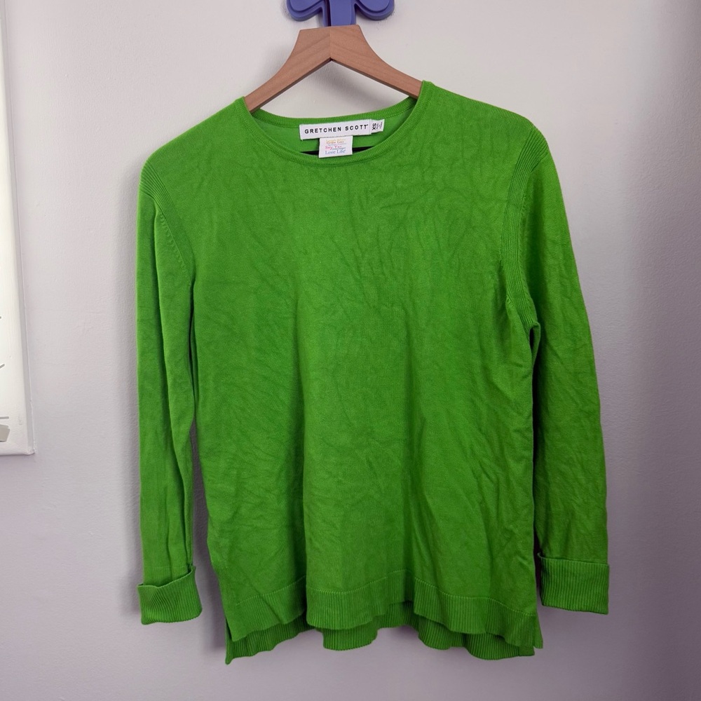 Gretchen Scott XS Sneek A Peek Sweater Bright Kelly Green - Picture 1 of 6